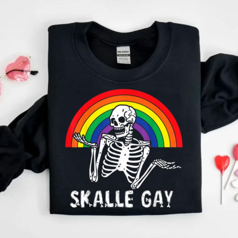 Skeleton Skalle Gay Rainbow Flag Lgbt Pride Haloween Costume Shirts