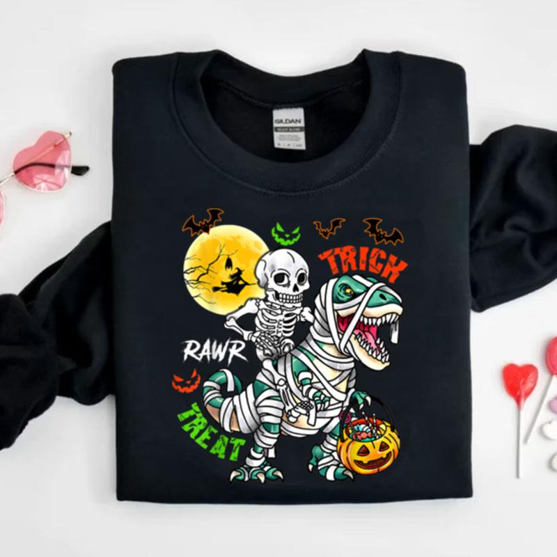 Trick Rawr Treat Skeleton Trex Dinosaur Pumpkin Halloween Shirts