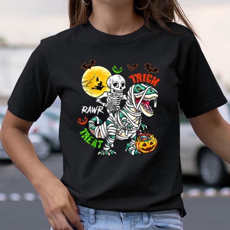 Trick Rawr Treat Skeleton Trex Dinosaur Pumpkin Halloween Shirts